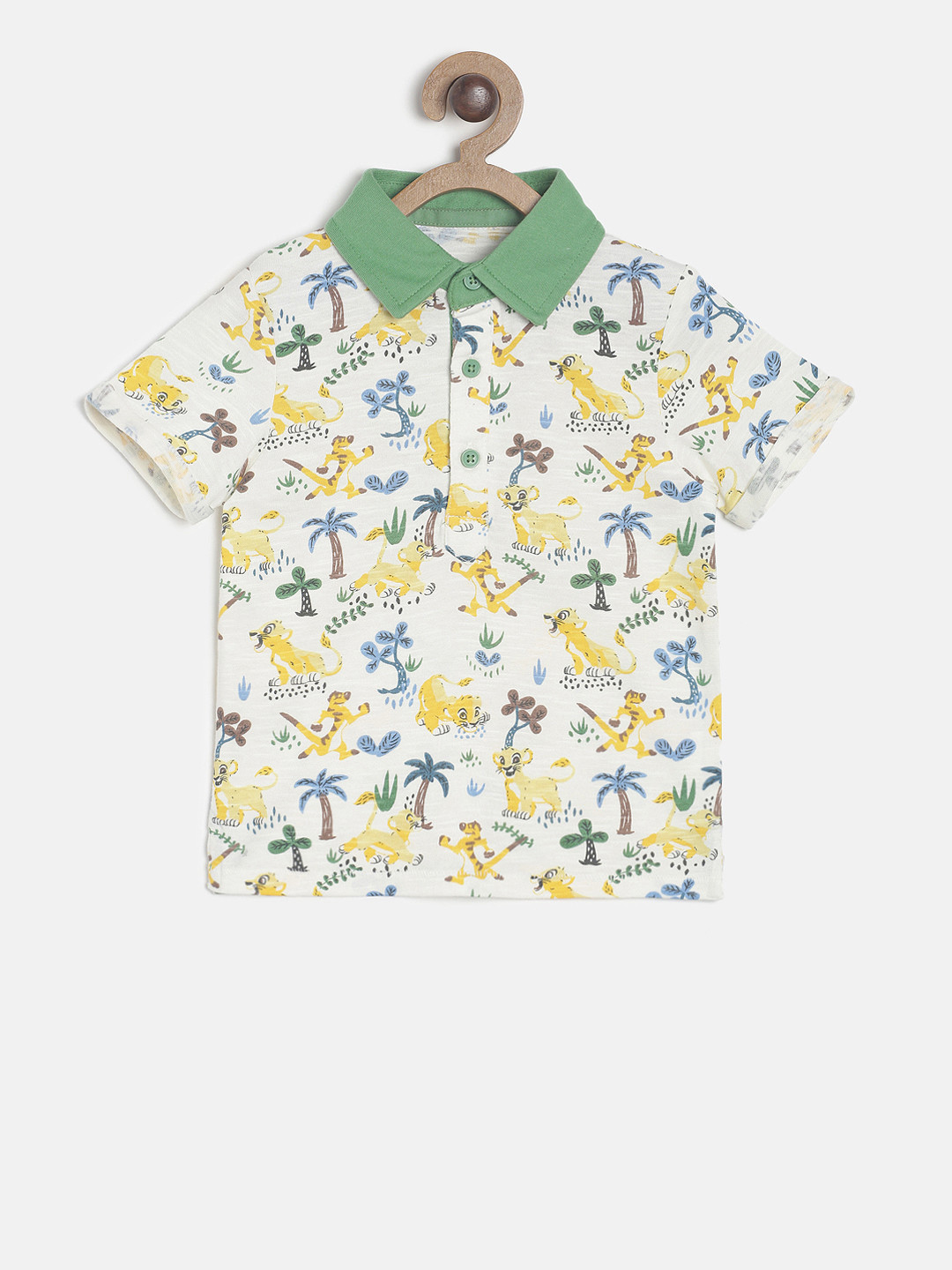 

MINI KLUB Boys White Yellow Disney Printed Polo Collar Pure Cotton T-shirt