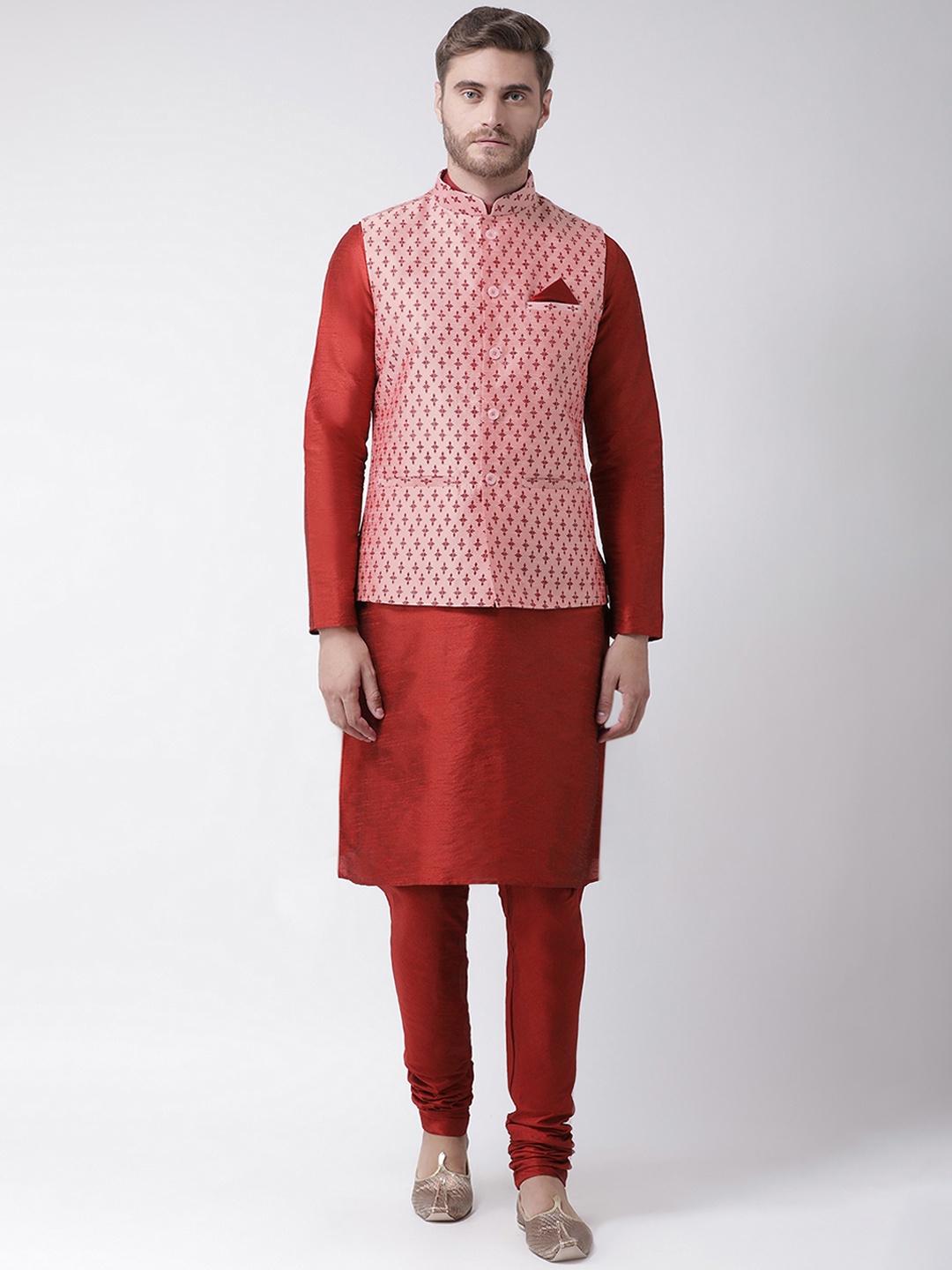 

DEYANN Men Pink & Red Printed Kurta Set