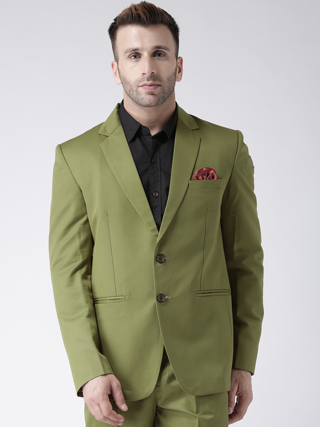 

Hangup Men Green Solid Single Breasted Regular Fit Formal Blazer