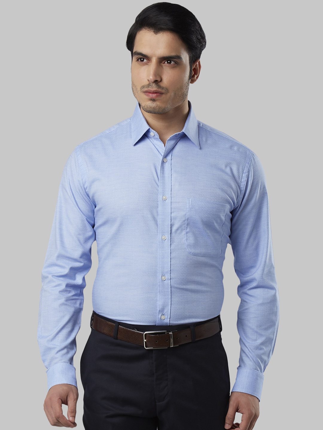 

Raymond Men Blue Slim Fit Self Design Formal Shirt