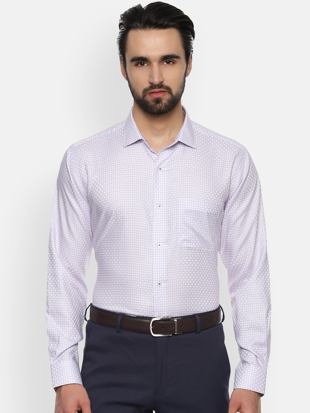 

Van Heusen World Wear Men Purple Boxy Checked Formal Shirt