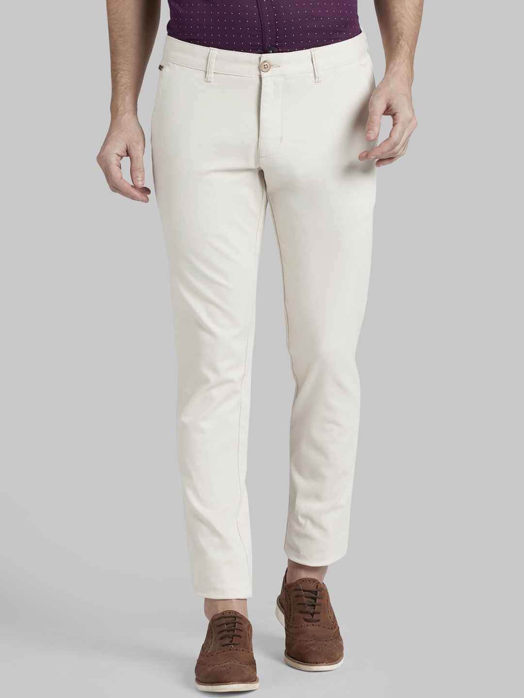 

Parx Men Cream-Coloured Tapered Fit Solid Regular Trousers