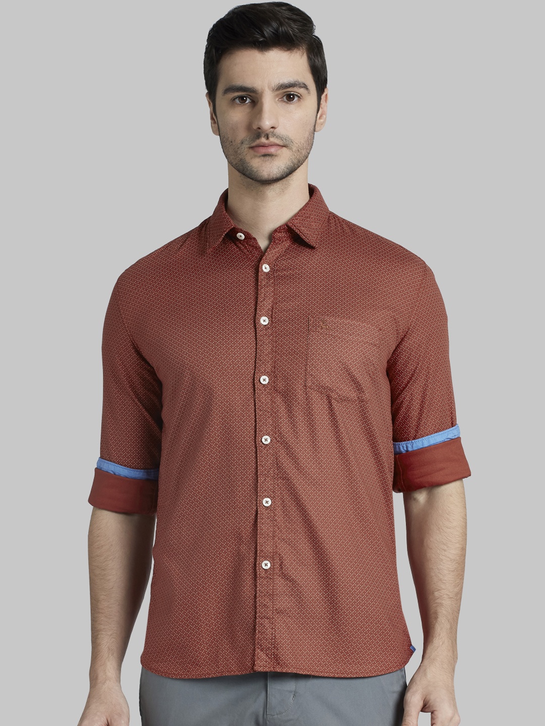 

Parx Men Rust Brown Slim Fit Printed Casual Shirt