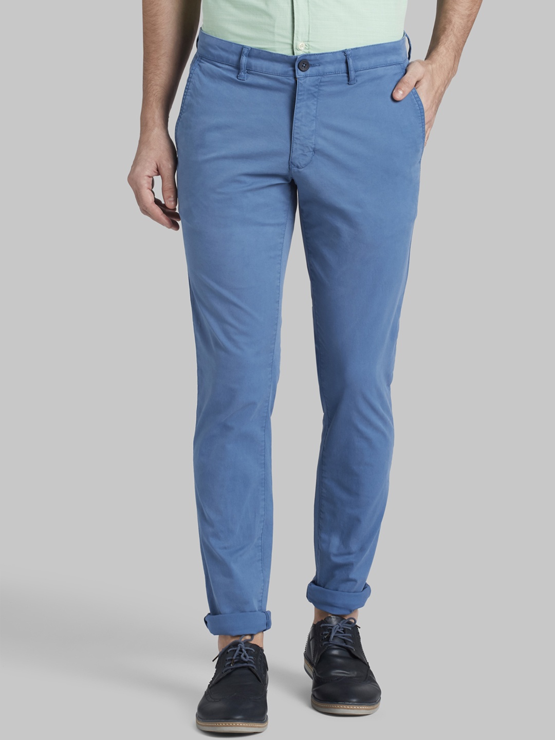 

Parx Men Blue Tapered Fit Solid Regular Trousers