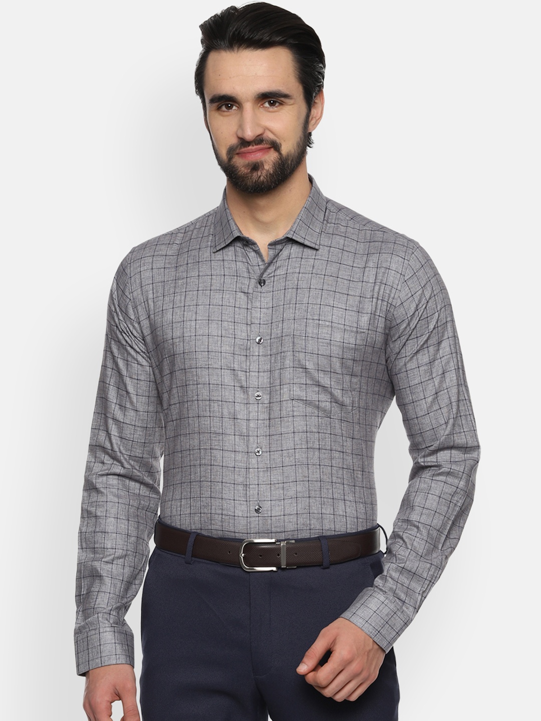 

Van Heusen Men Grey Slim Fit Checked Formal Shirt