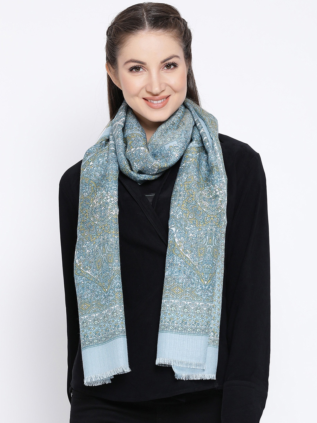 SHINGORA Women Blue & Off-White Printed Stole