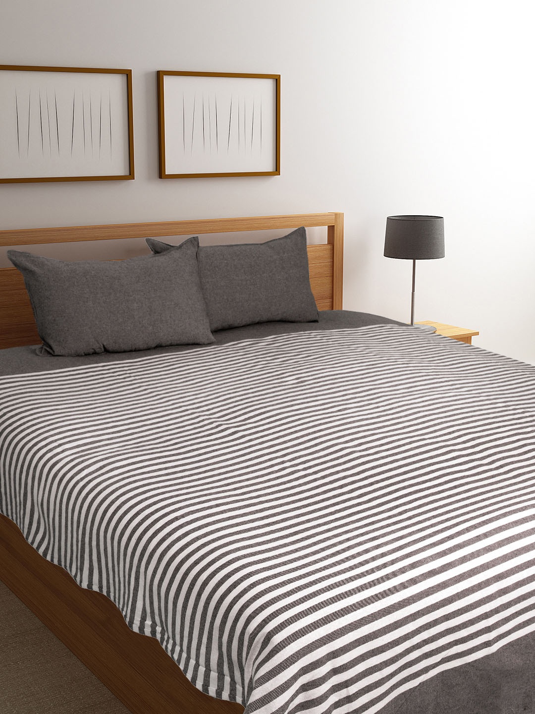 

Saral Home Brown Striped 500TC Bed Covers with Two Pillow Covers