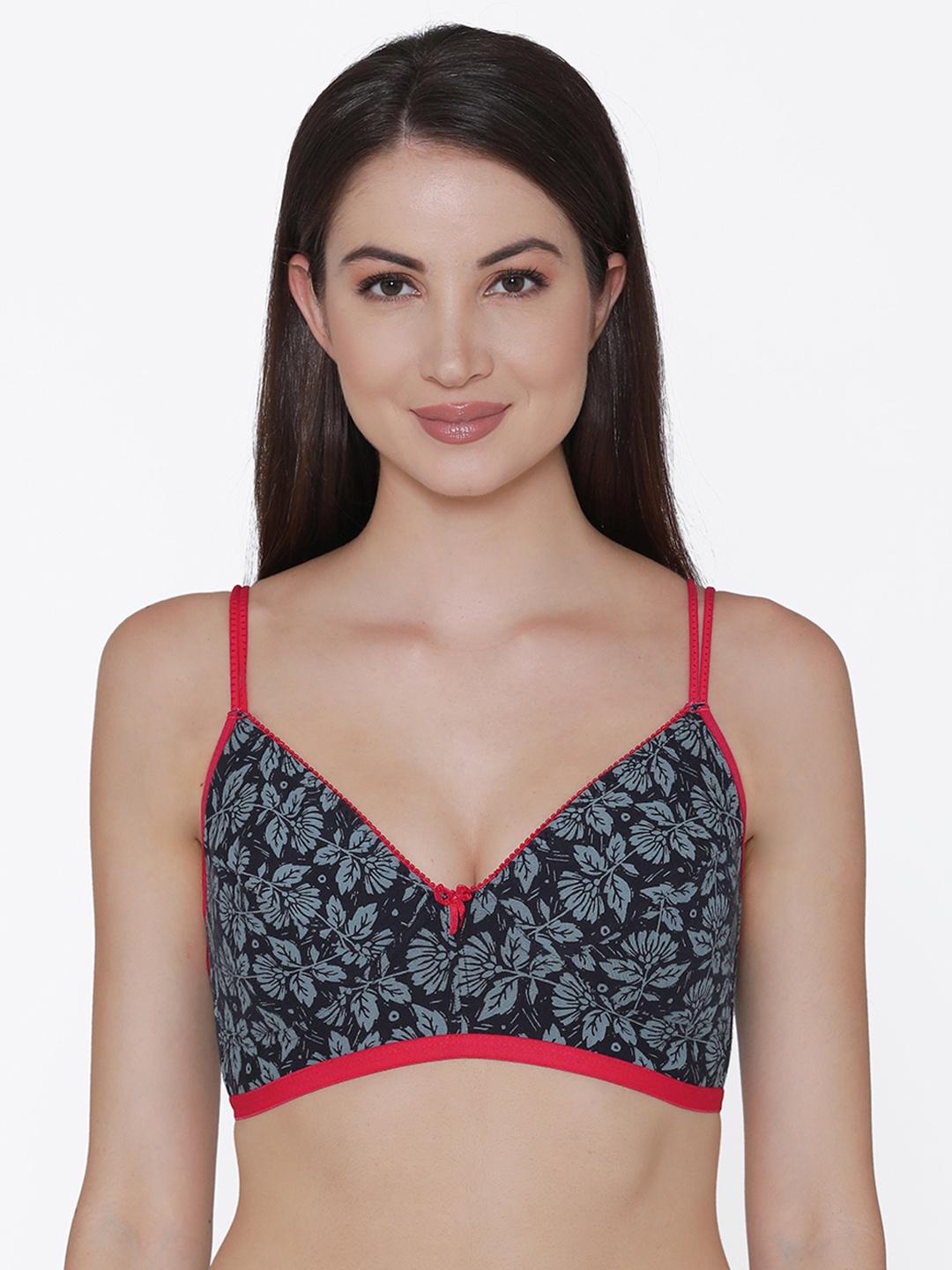 

Clovia Cotton Non-Padded Non-Wired Floral Print Bra, Black
