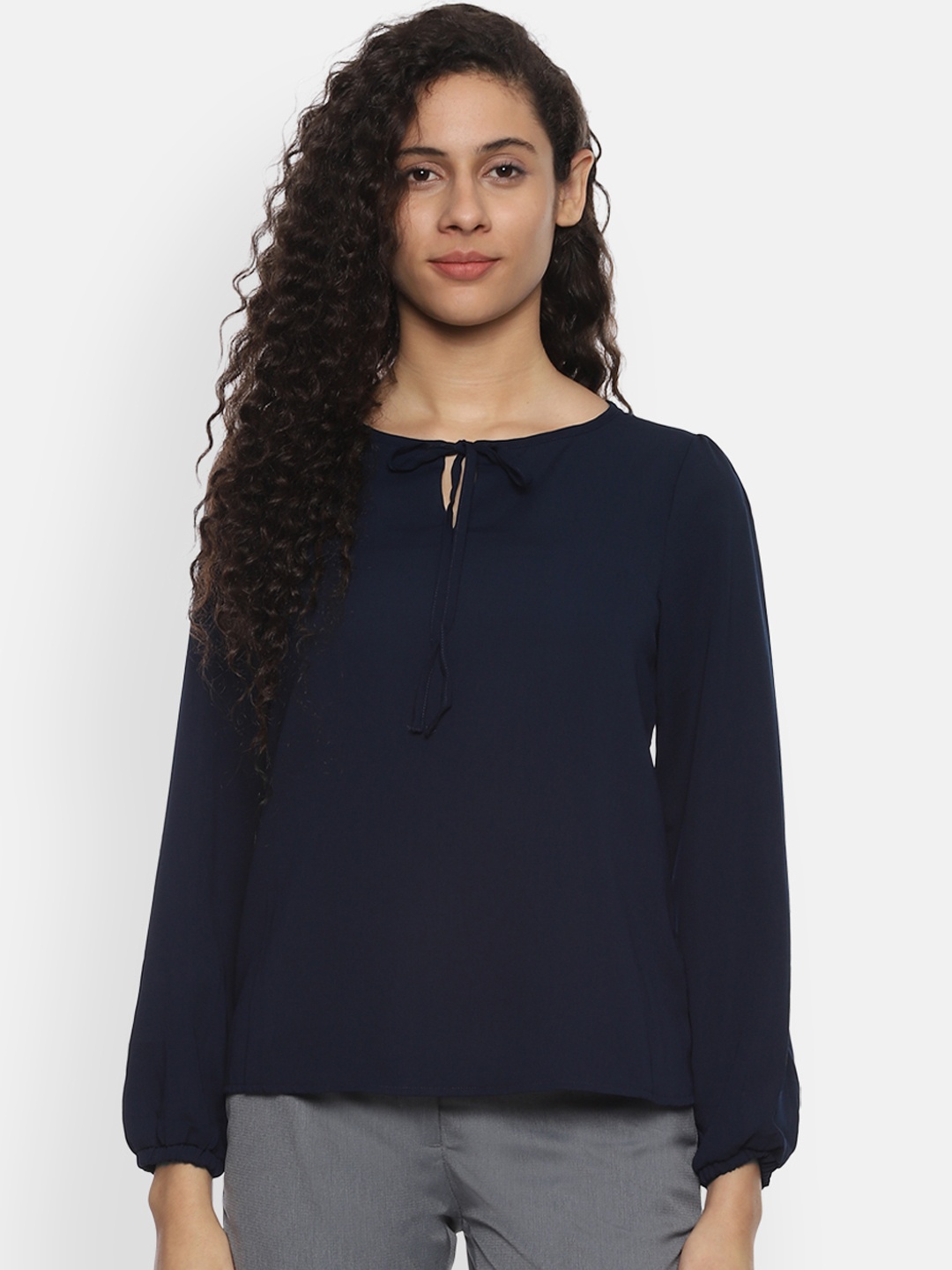 Van Heusen Women Navy Blue Solid Top