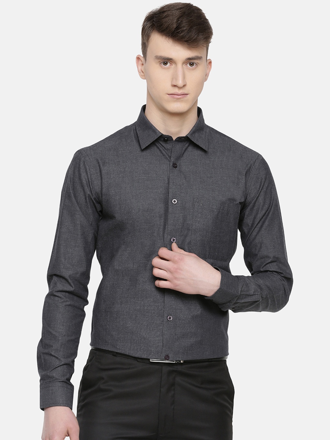 

Jansons Men Black Regular Fit Self Design Formal Shirt