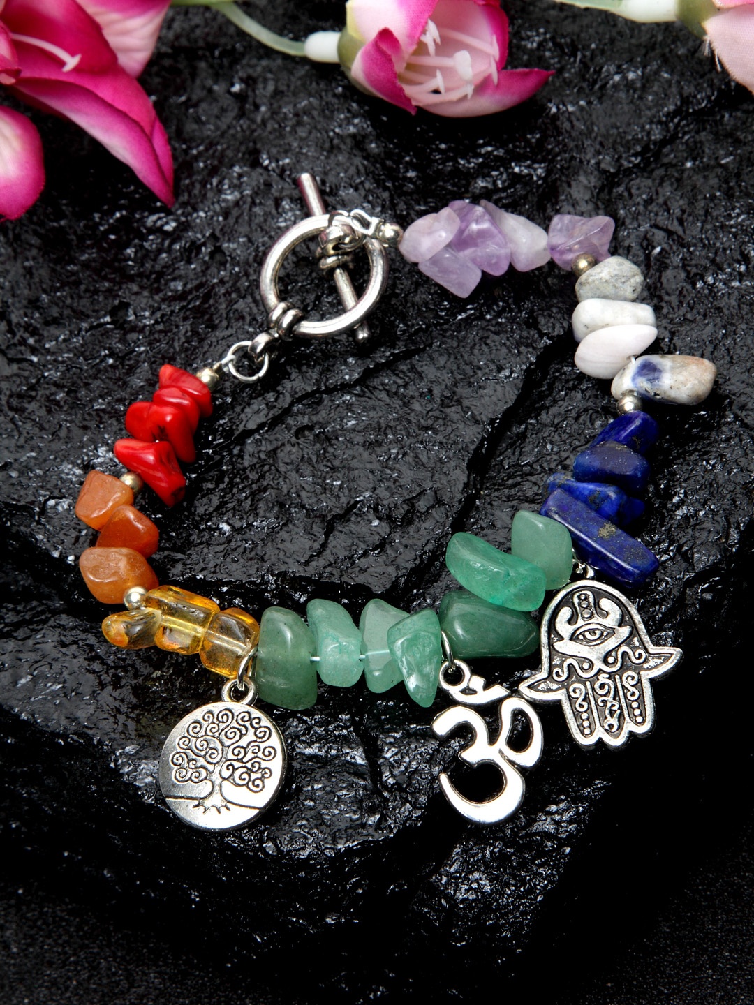 

DUGRISTYLE Silver-Plated Multicoloured Charm Bracelet, Multi