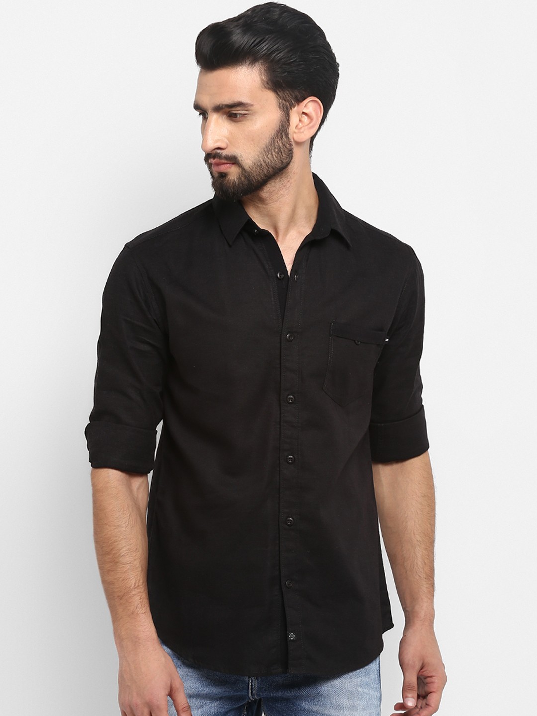 

Mufti Men Black Slim Fit Solid Casual Shirt