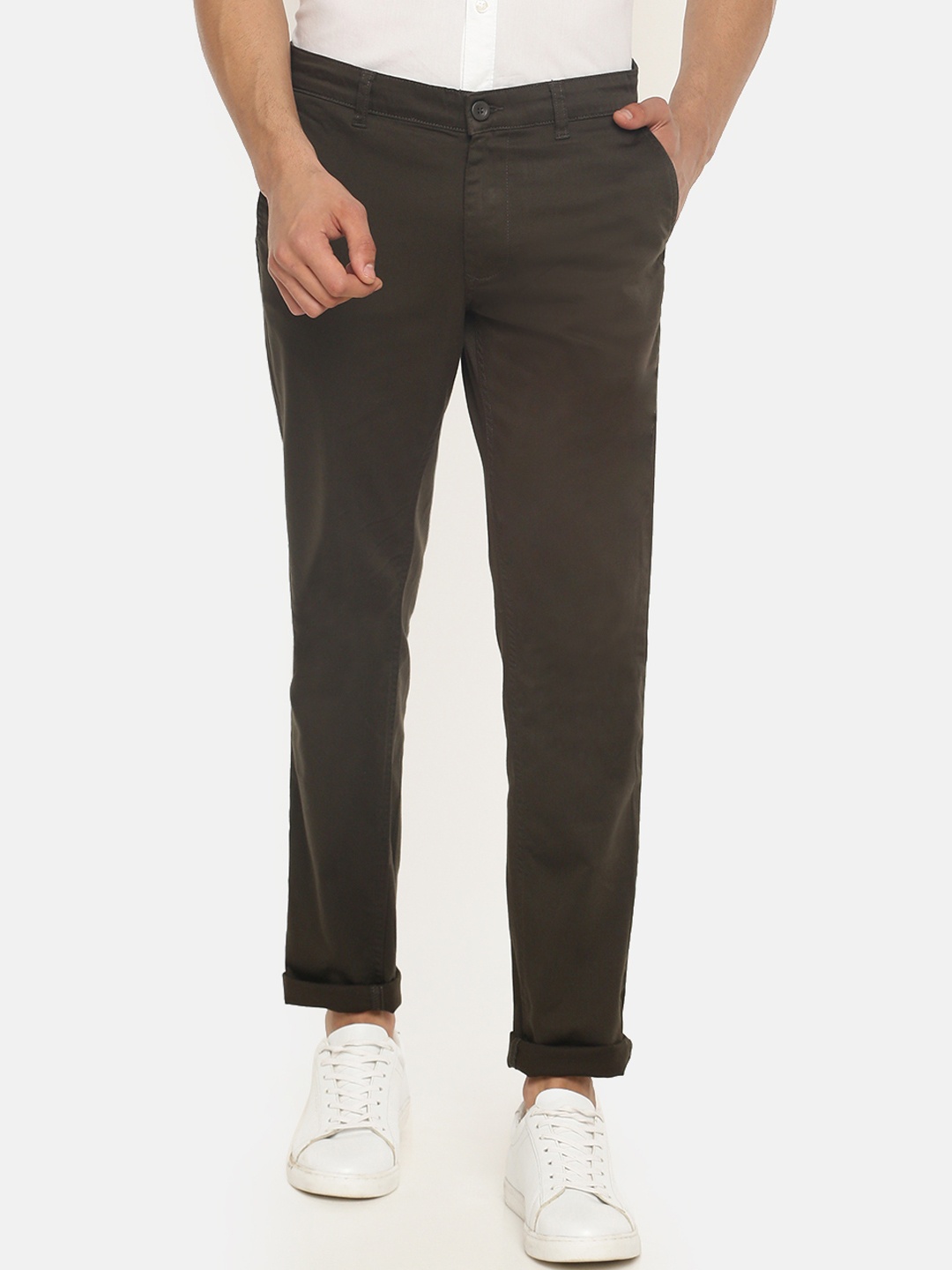 

Chennis Men Olive Green Slim Fit Solid Regular Trousers