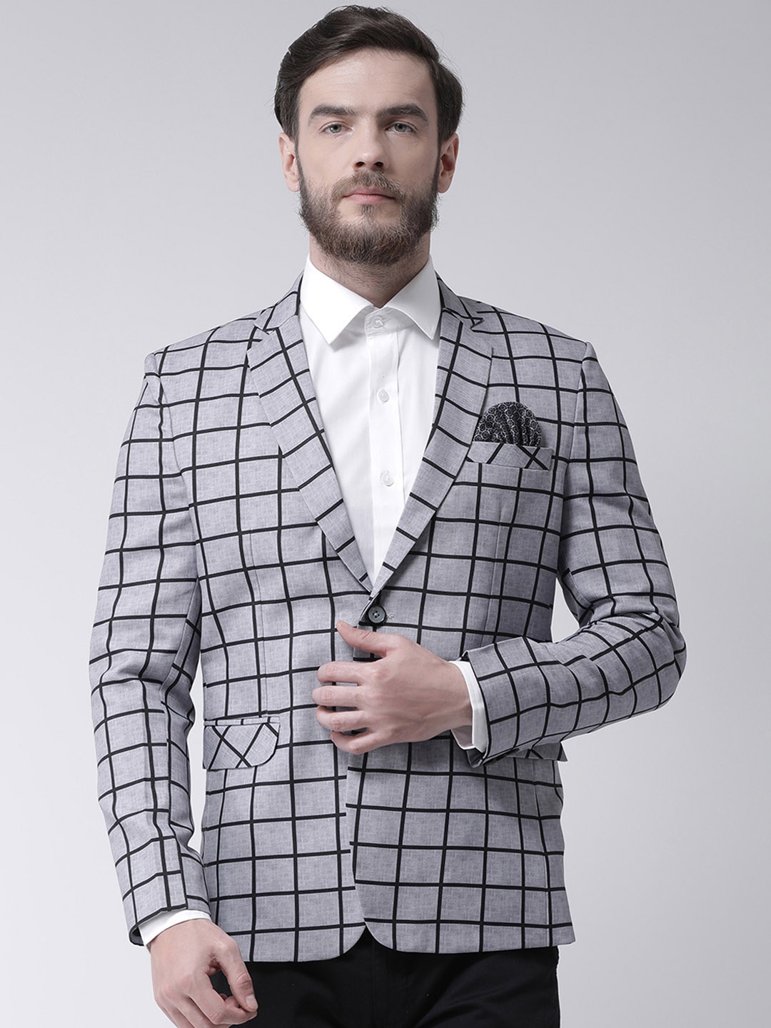 

Hangup Men Grey Checked Single Breasted Regular Fit Casual Blazer