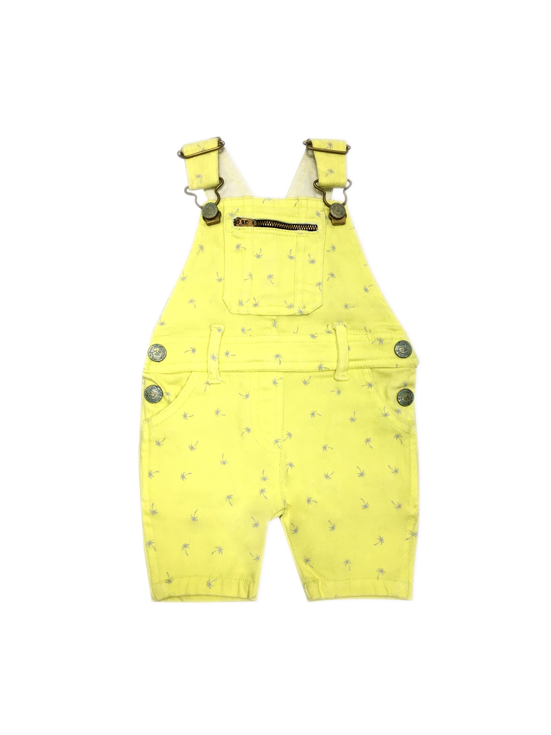 

Cherry Crumble Girls Yellow Printed Dungarees