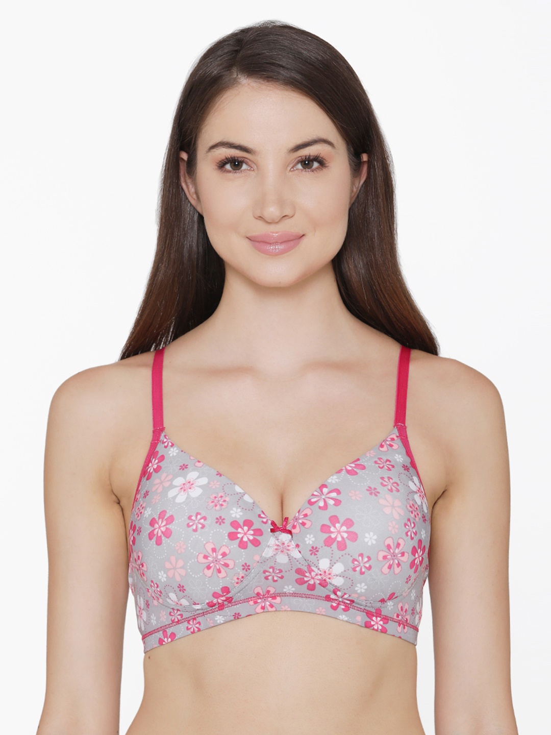 

Clovia Padded Non-Wired Floral Print Cage Back T-Shirt Bra, Grey