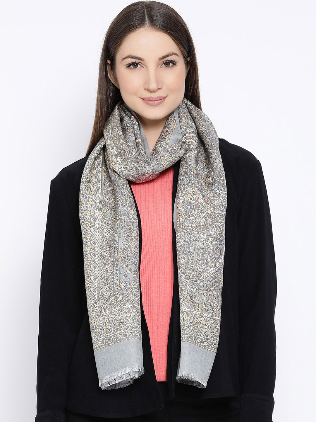 

SHINGORA Women Grey & Off-White Printed Stole