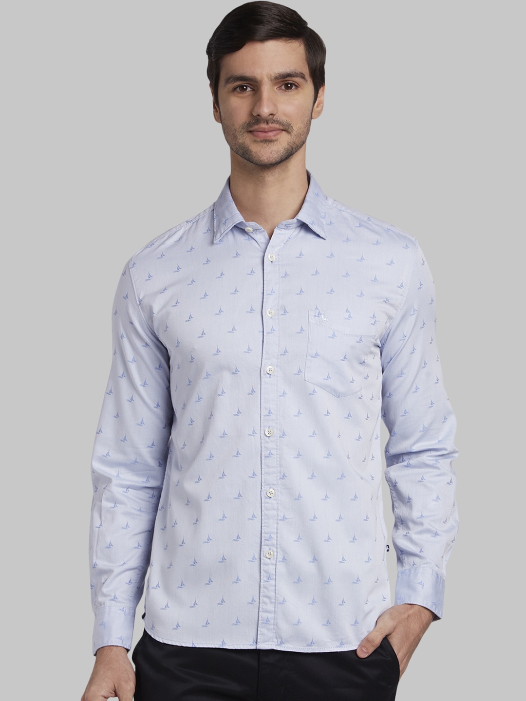 

Parx Men Blue Slim Fit Self Design Casual Shirt
