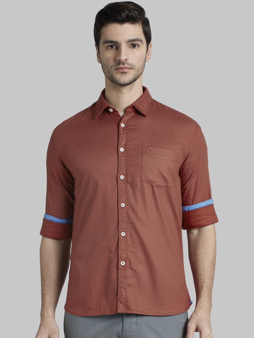 

Parx Men Rust Brown Slim Fit Printed Casual Shirt