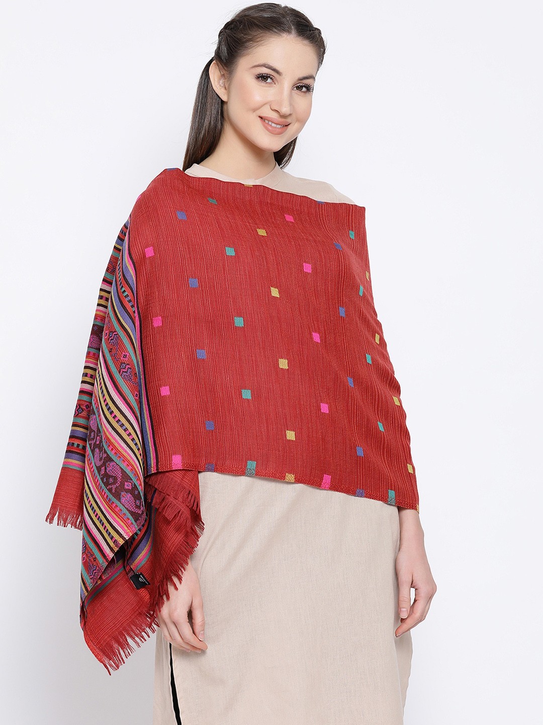 

Shingora Women Red Ethnic Motif Print Shawl