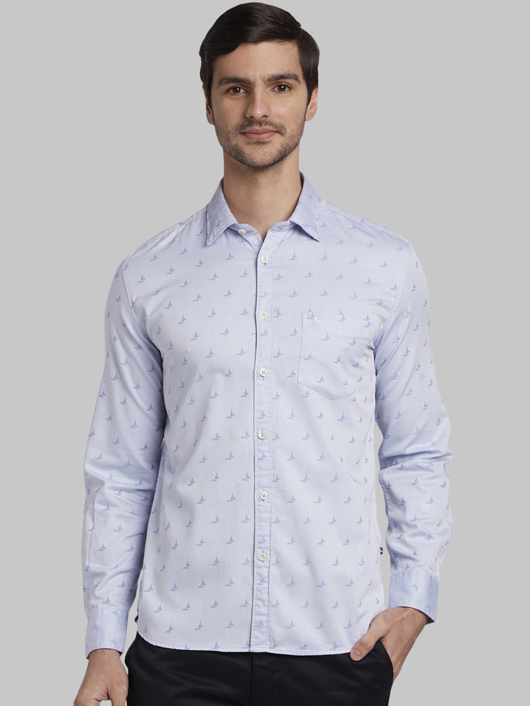 

Parx Men Blue Slim Fit Self Design Casual Shirt
