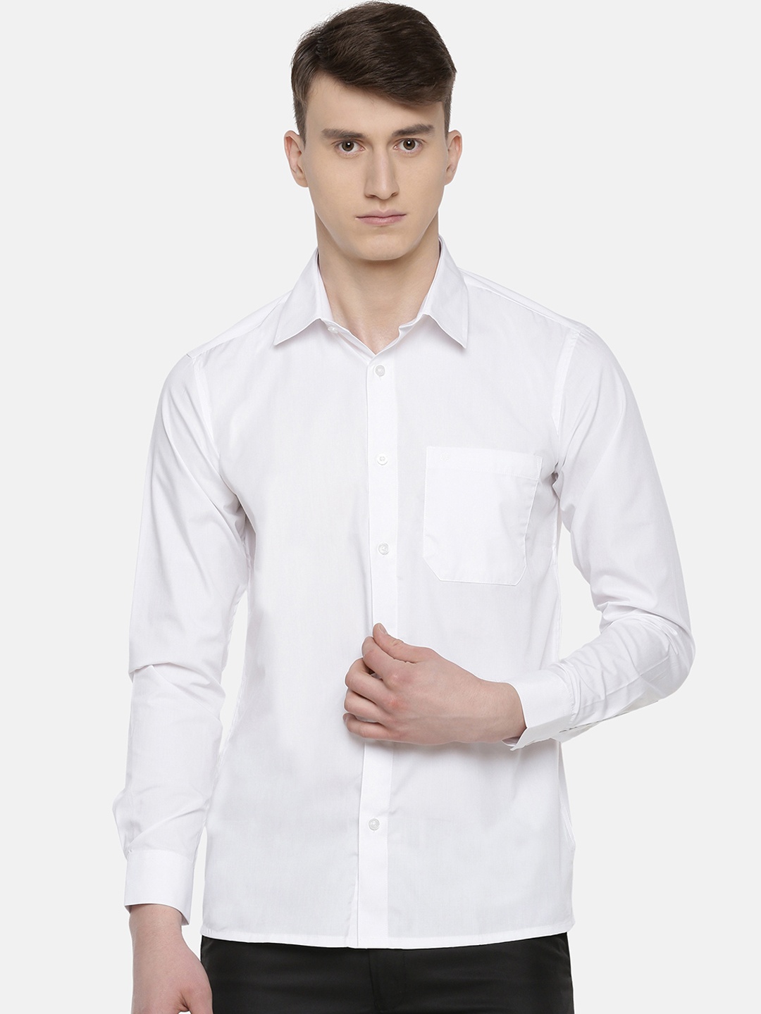Jansons Men White Regular Fit Solid Semiformal Shirt