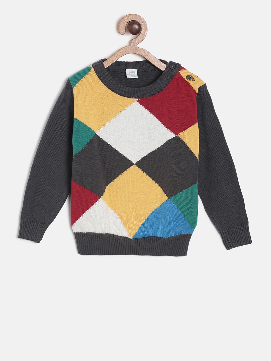 

MINI KLUB Boys Multicoloured Colourblocked Argyle Patterned Sweater, Multi