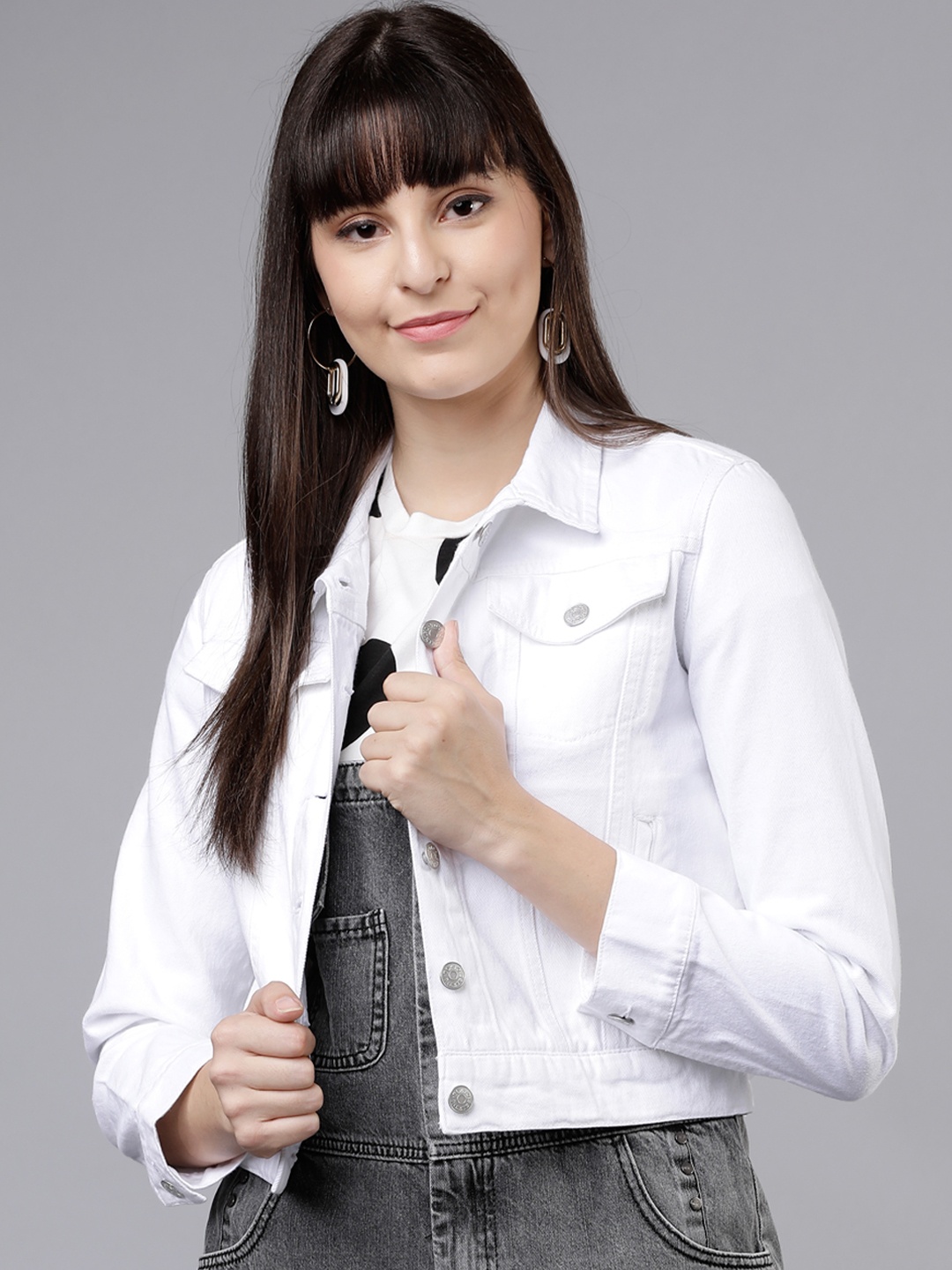 Tokyo Talkies Women White Solid Denim Jacket
