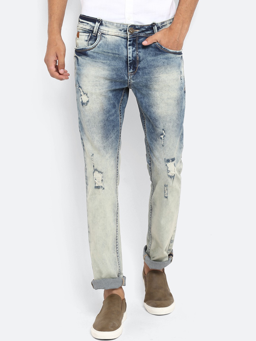 

Mufti Men Blue Slim Fit Mid-Rise Mildly Distressed Stretchable Jeans