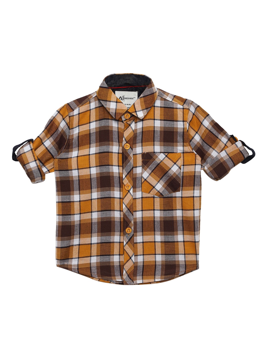 

Aj DEZInES Boys Brown & Yellow Regular Fit Checked Casual Shirt