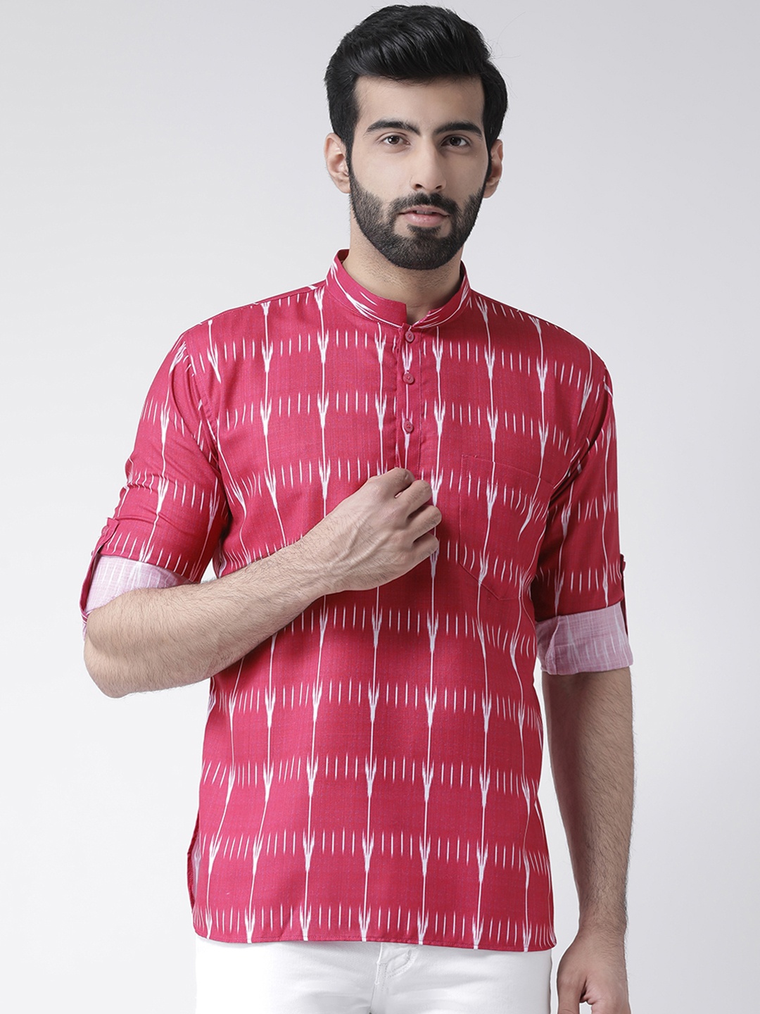 

Hangup Men Pink Printed Straight Kurta