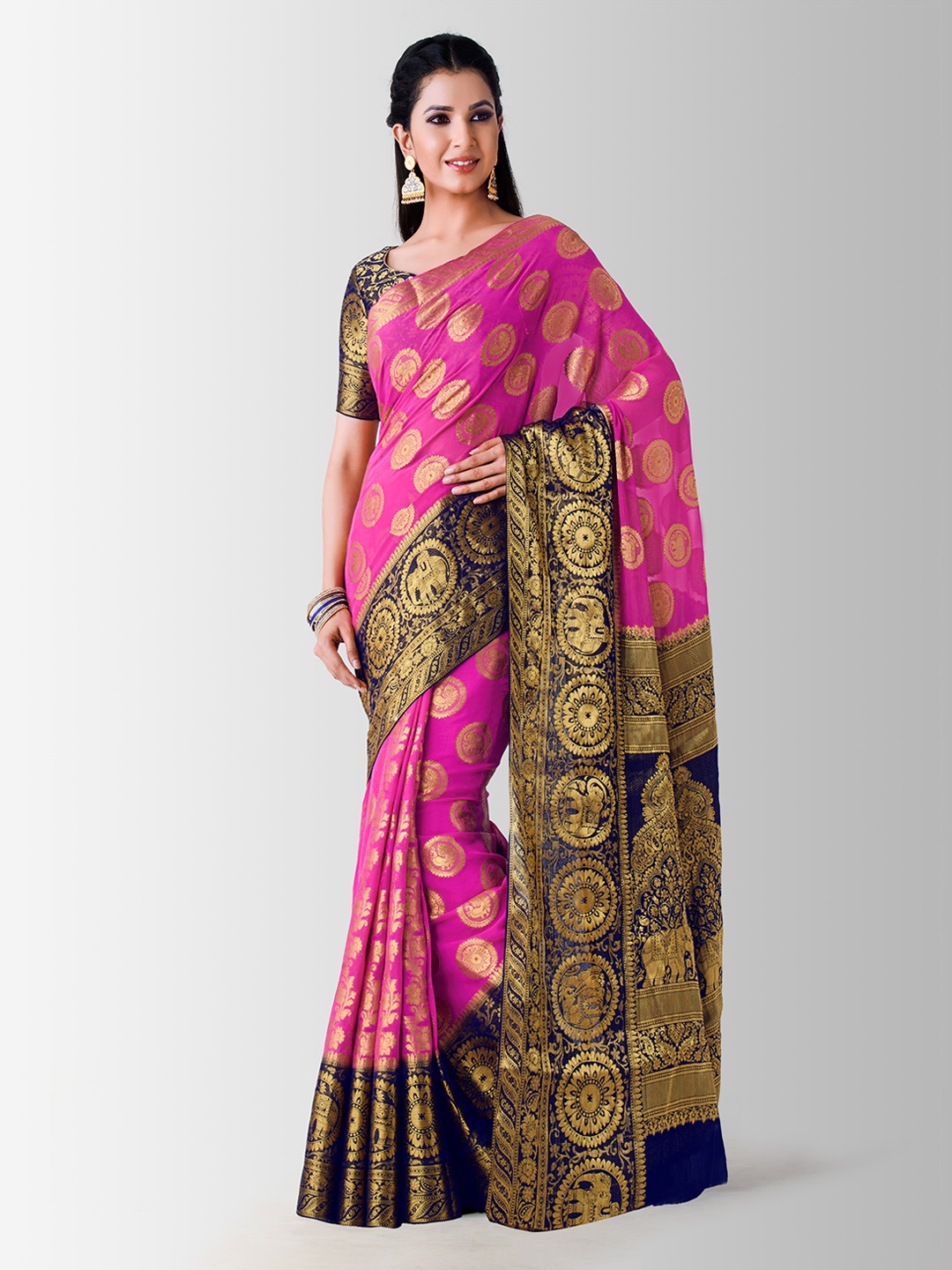 

MIMOSA Pink Woven Design Kanjeevaram Saree