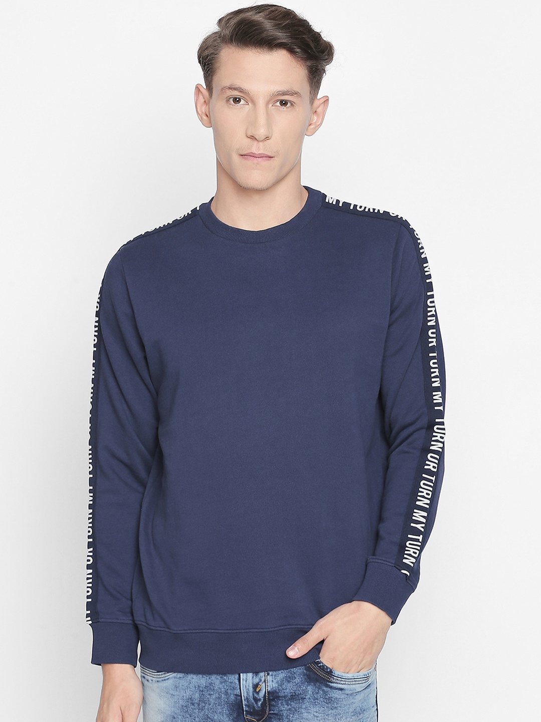 

Basics Men Navy Blue Printed Sweatshirt