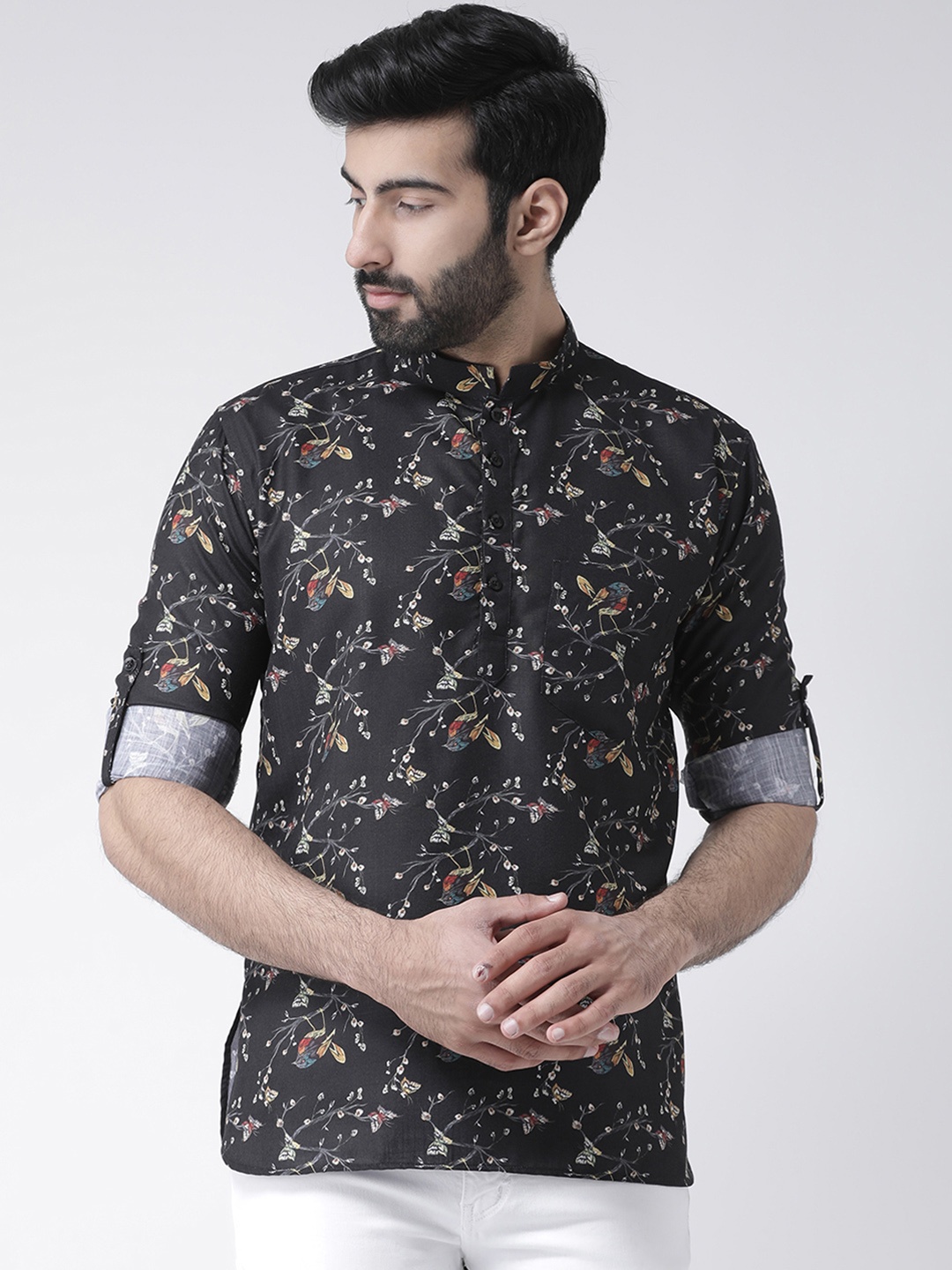 

Hangup Men Black & Black Quirky Print Straight Kurta