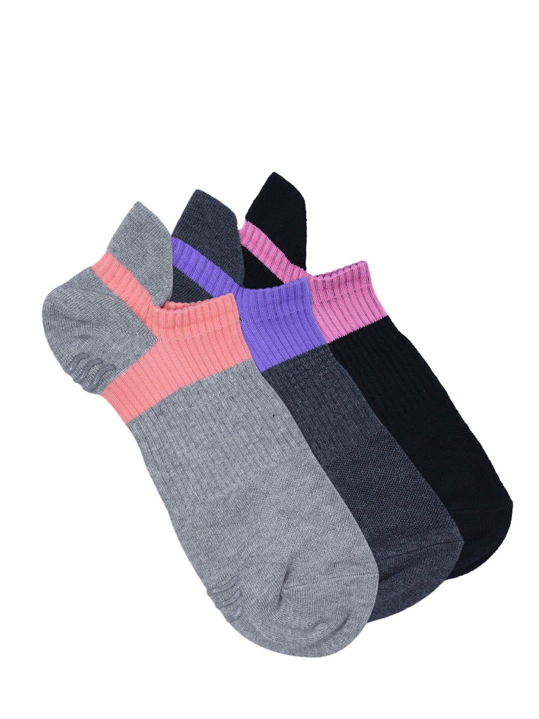 

Balenzia Women Pack of 3 Assorted Ankle-Length Anti-Skid Socks