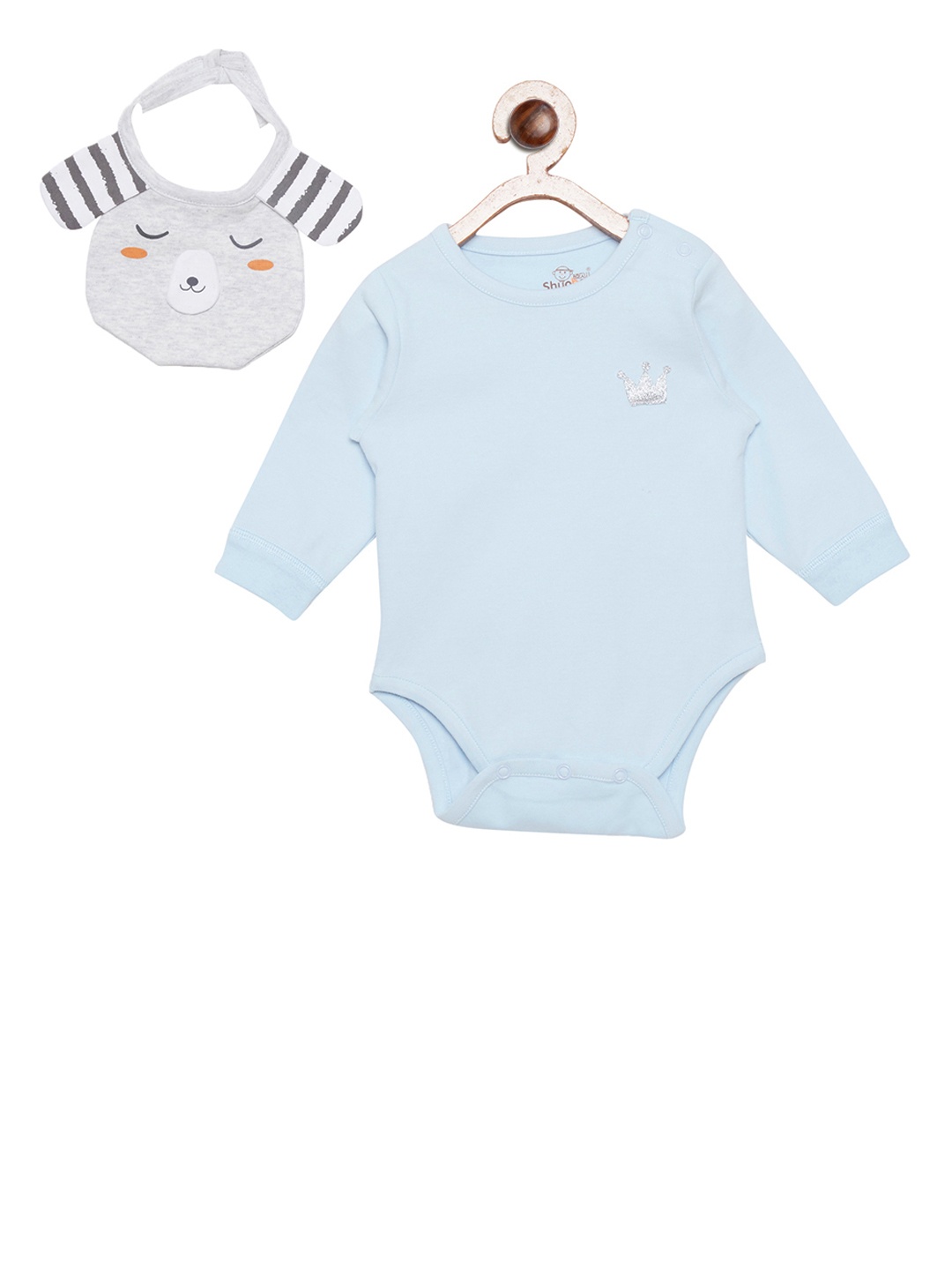 

Camey Kids Blue Solid Rompers With Bib