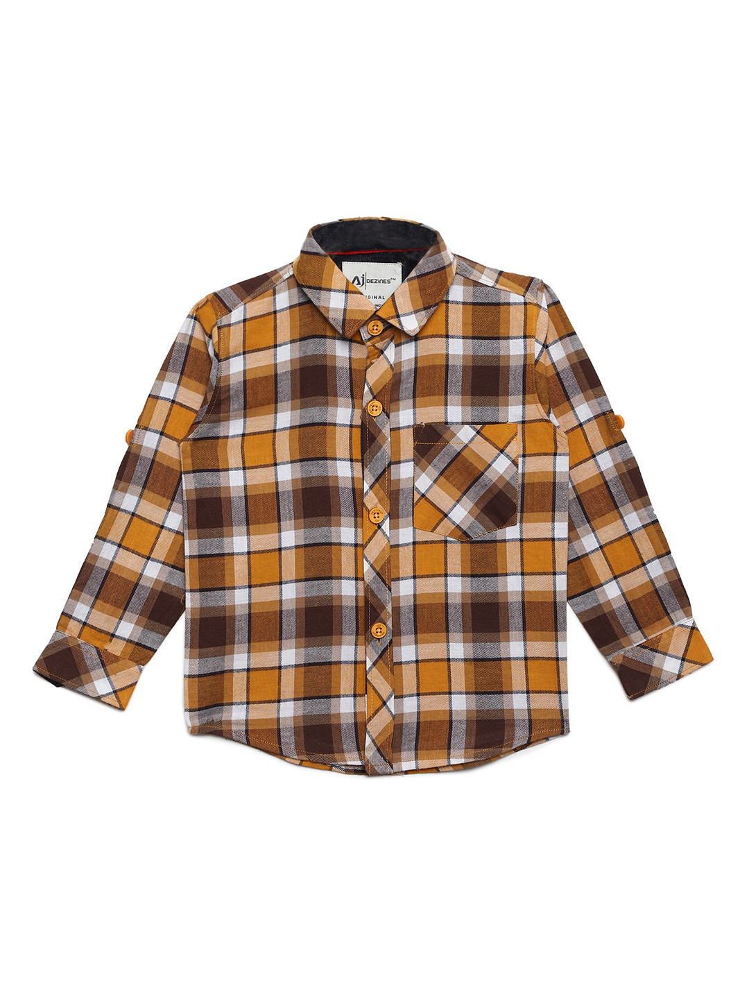 

Aj DEZInES Boys Brown & Grey Regular Fit Checked Casual Shirt