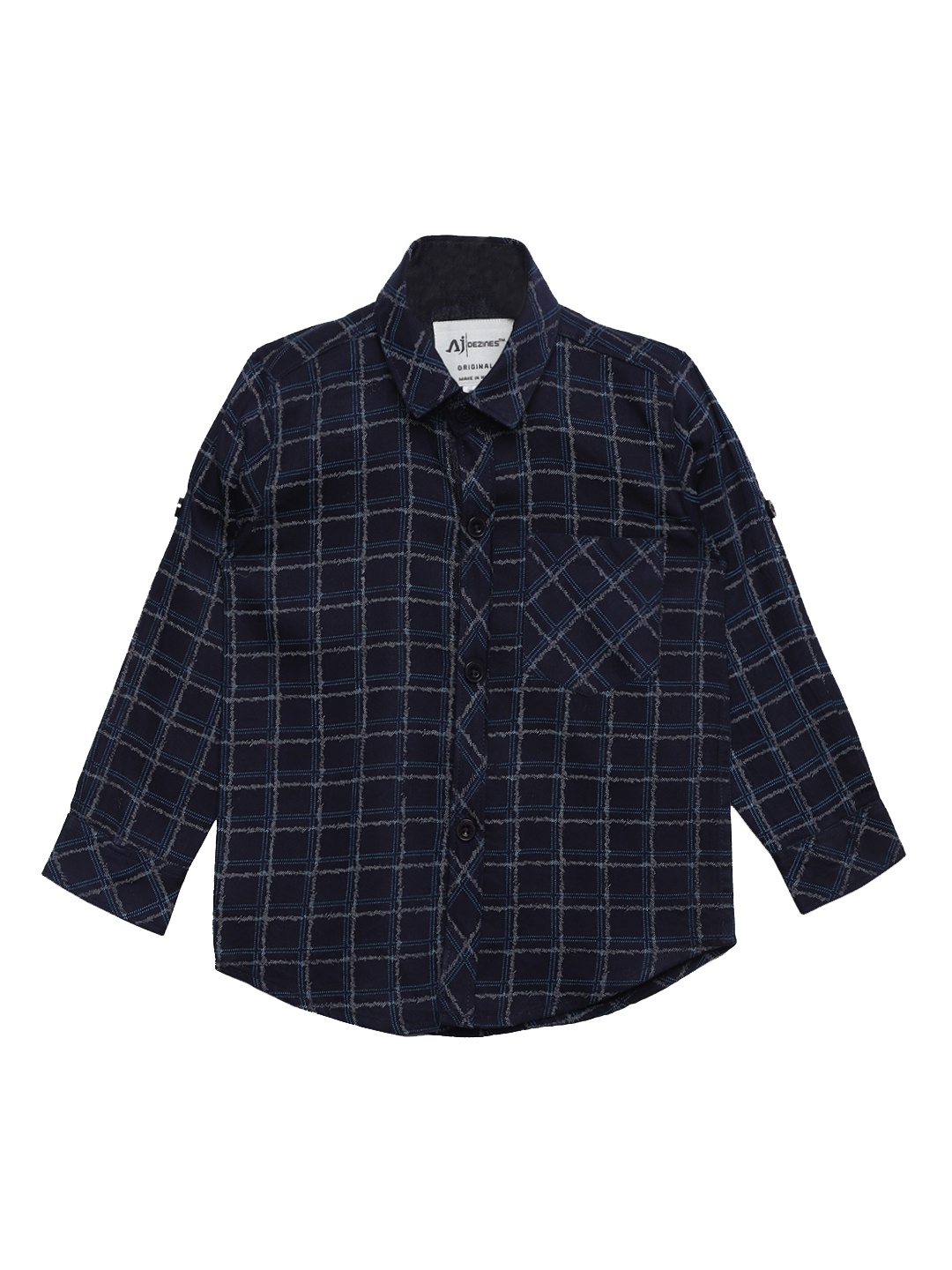 

Aj DEZInES Boys Navy Blue Regular Fit Checked Casual Shirt