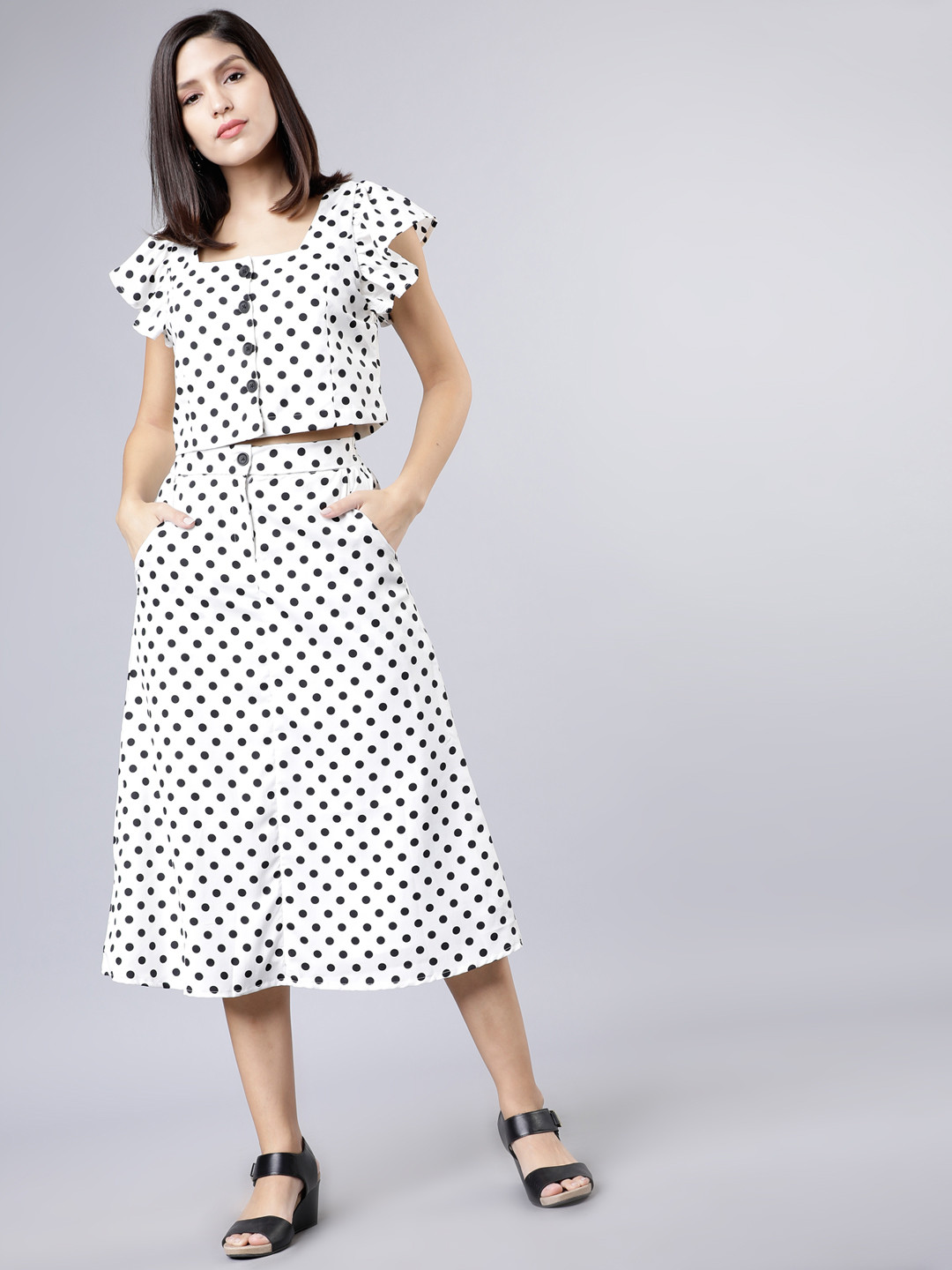 

Tokyo Talkies White Polka Dot Print Two-Piece Dress