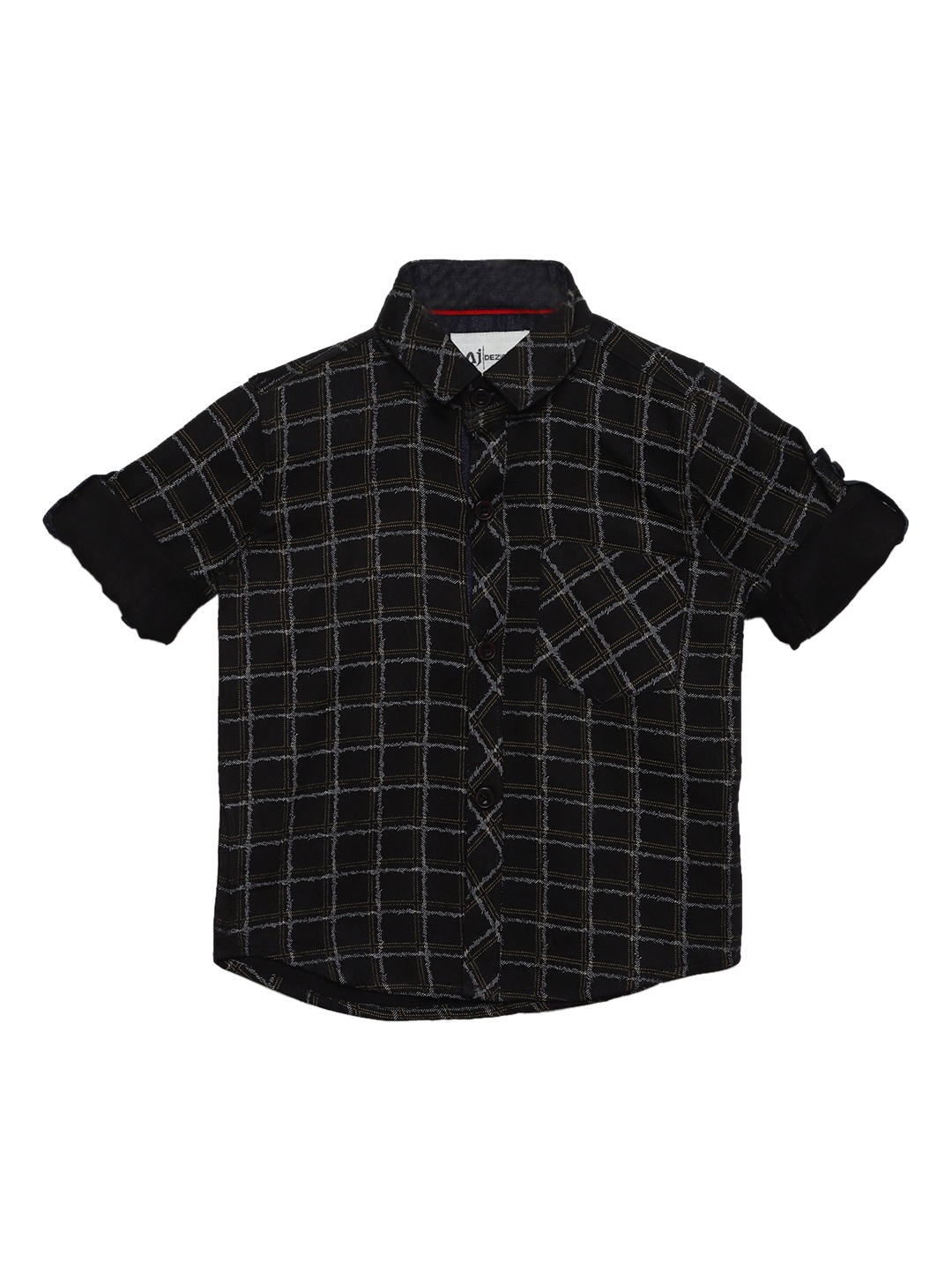 

Aj DEZInES Boys Black & Black Regular Fit Checked Party Shirt