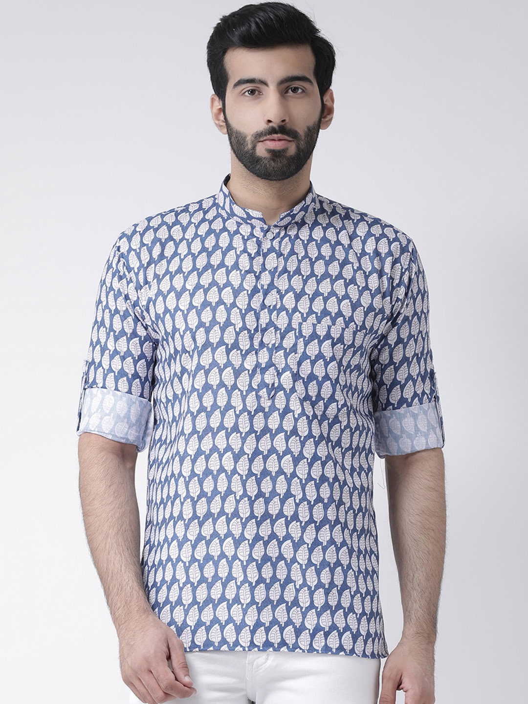 

Hangup Men Blue & Off-White Printed Straight Kurta