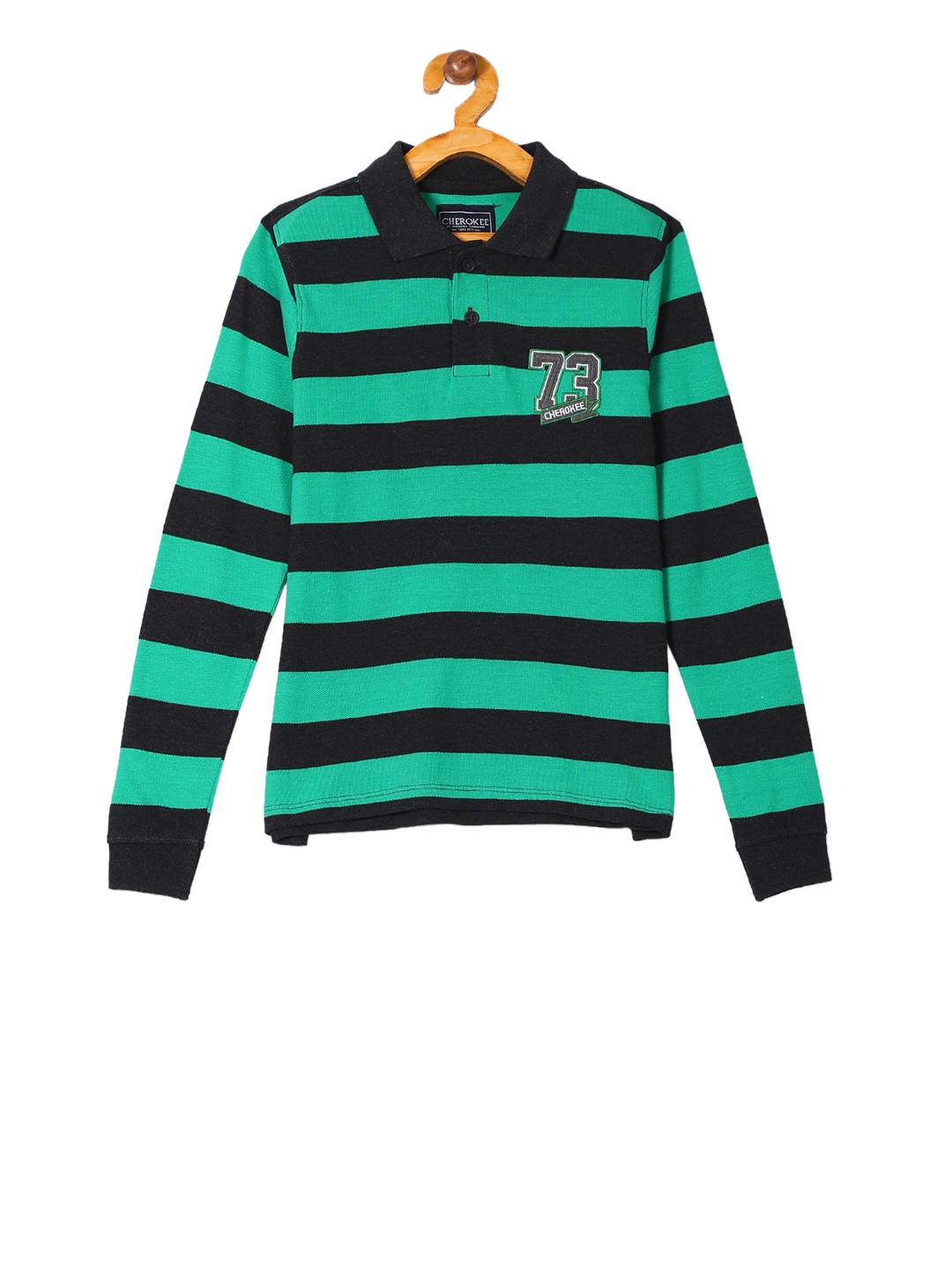 

Cherokee Boys Green Black Striped Polo Collar Pure Cotton T-shirt