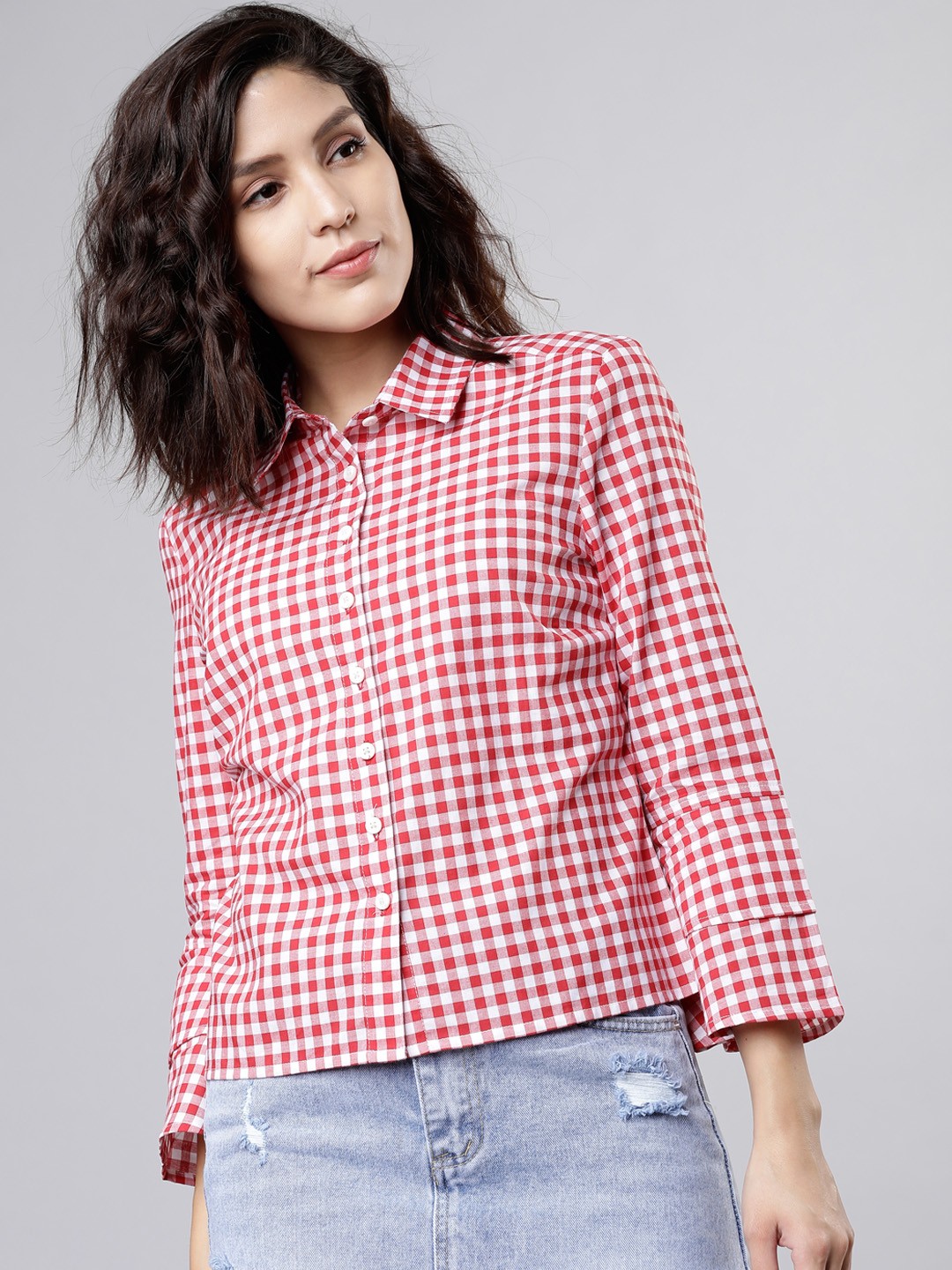 

Tokyo Talkies Women Red & White Regular Fit Checked Casual Shirt