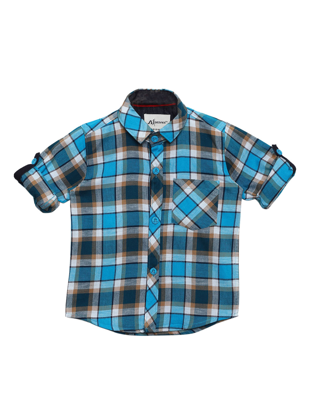 

Aj DEZInES Boys Blue & Turquoise Blue Regular Fit Checked Party Shirt