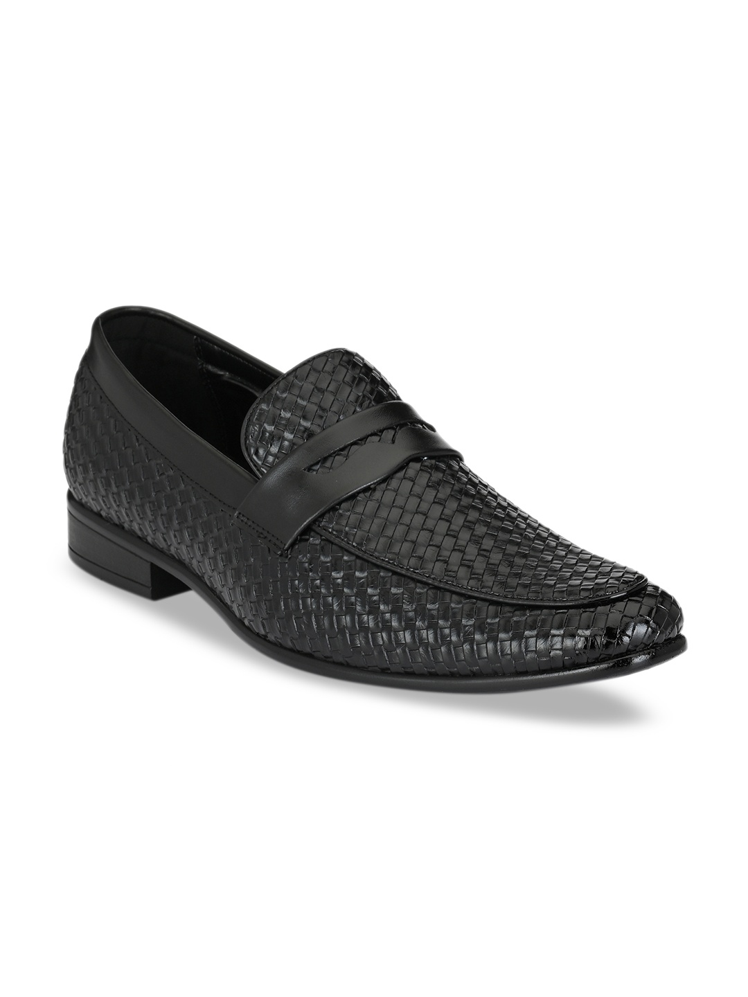 

San Frissco Men Black Textured Synthetic Formal Slip-Ons
