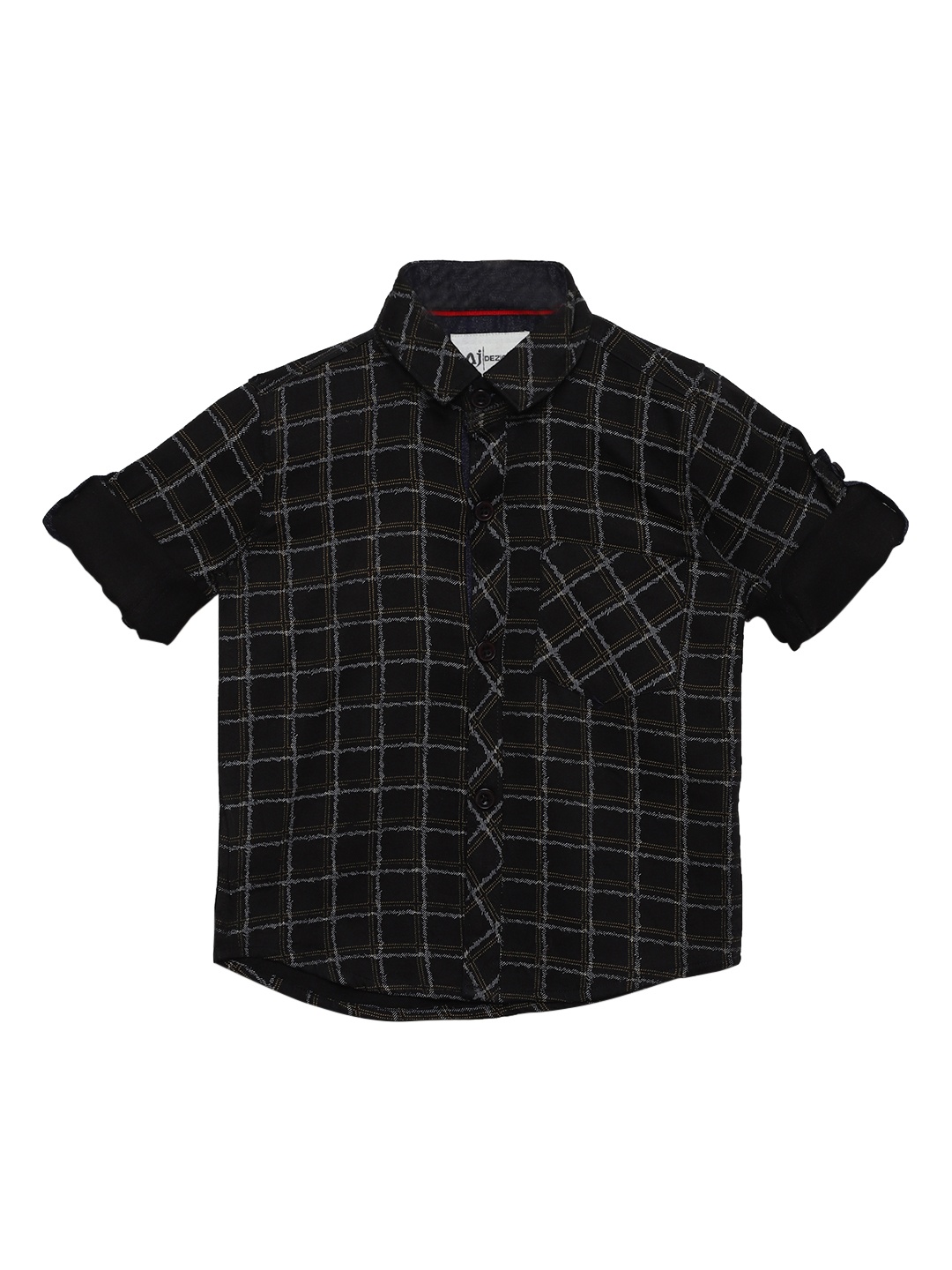 

Aj DEZInES Boys Black & Black Regular Fit Checked Party Shirt