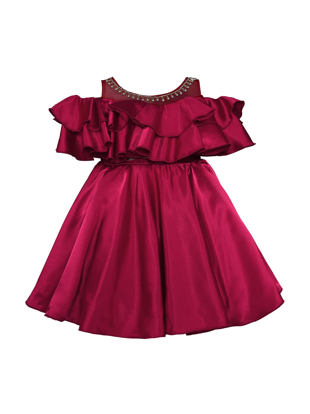 

Wish Karo Girls Maroon Embellished Fit and Flare Dress