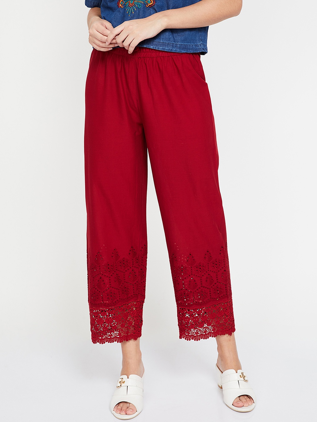 

Melange by Lifestyle Women Maroon Hem Design Cropped Straight Palazzos