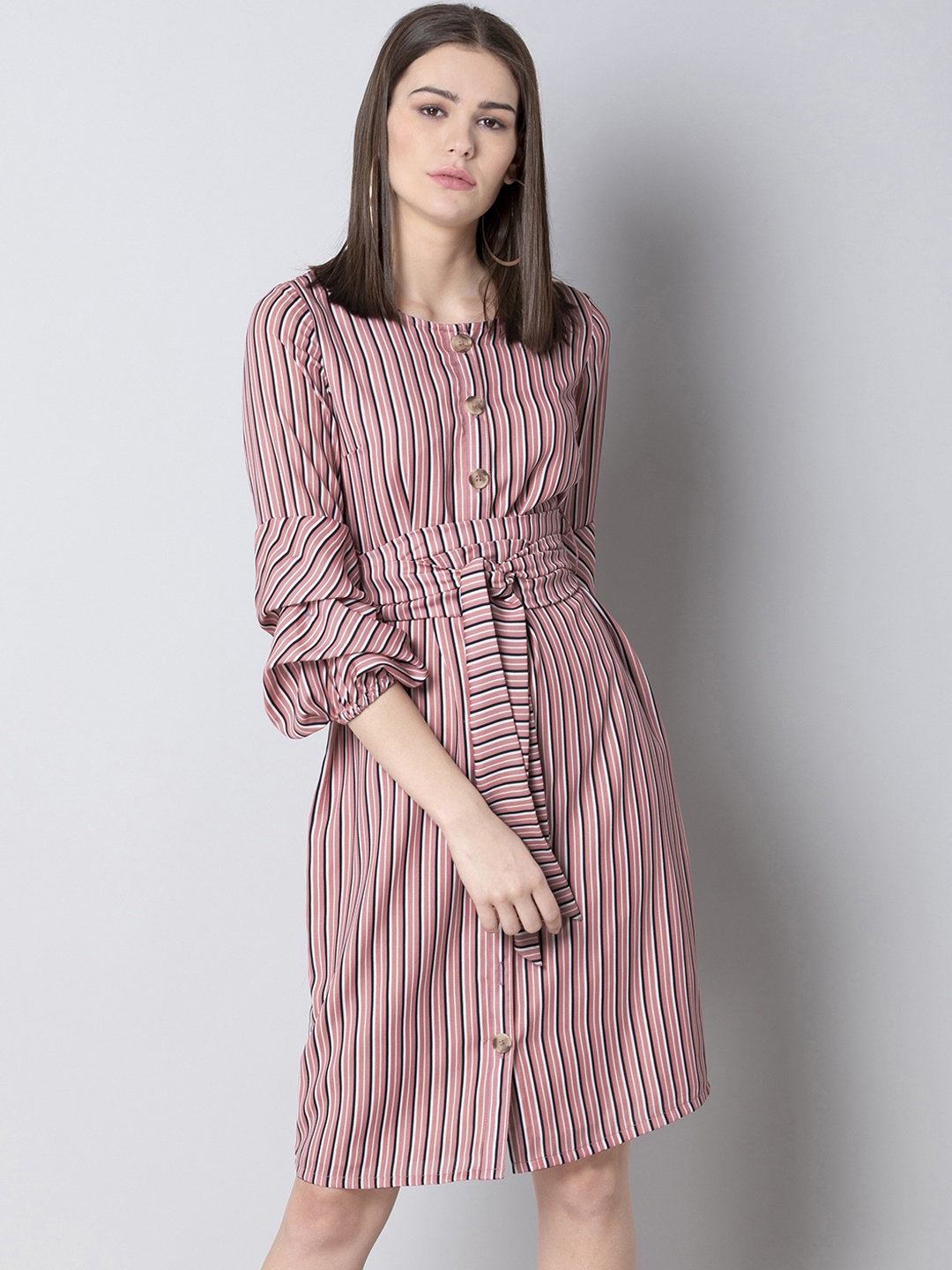 

FabAlley Women Pink Striped Shirt Dress