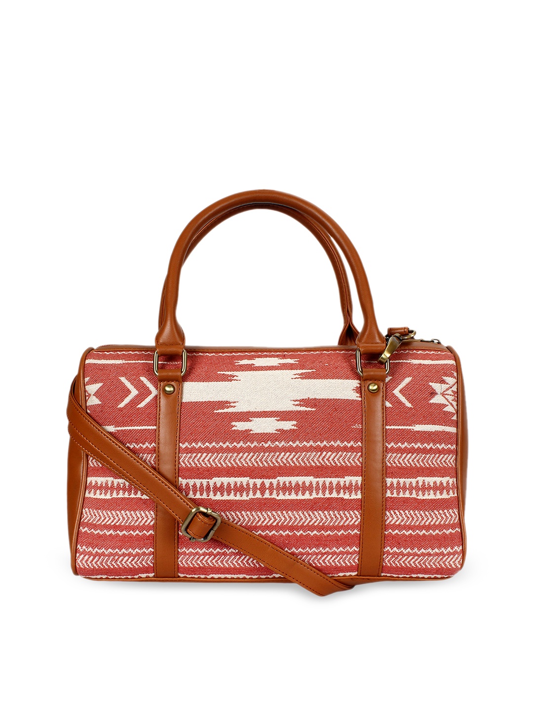 

ZAREGARE Red & Tan Brown Self Design Handheld Bag